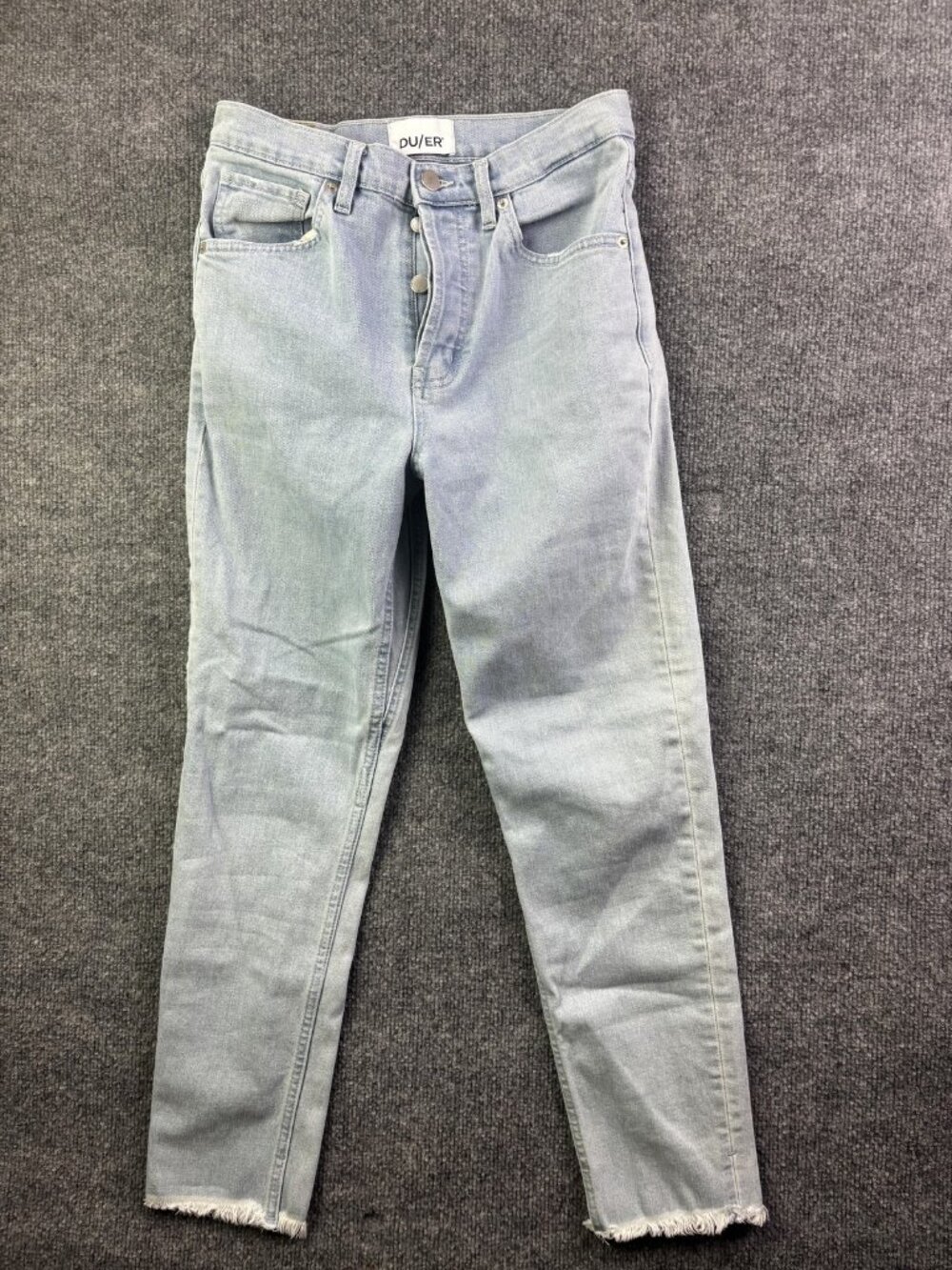 DUER High Rise Skinny Jeans Womens 26x27 Light Wash Blue Crop Raw Hem‎ Stretch